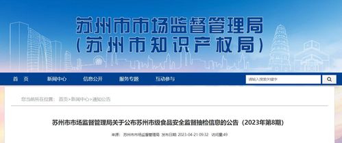 苏州市市场监督管理局公布2023年第8期市级食品安全监督抽检信息公告